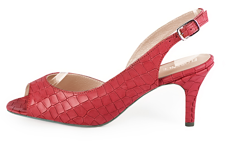 Cardinal red women's slingback sandals. Square toe. High slim heel. Profile view - Florence KOOIJMAN